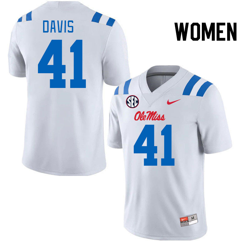 Women #41 Caden Davis Ole Miss Rebels 2024 New Uniforms College Football Jerseys Stitched-White